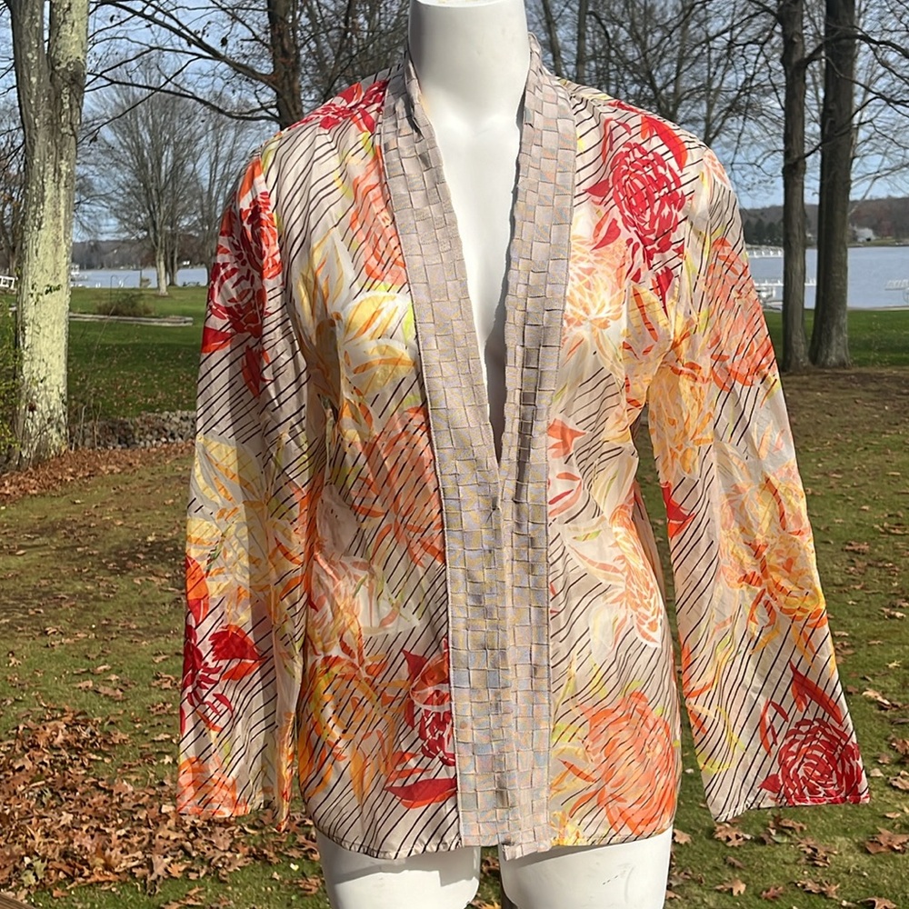 Chico’s silk open contemporary floral jacket L (12)